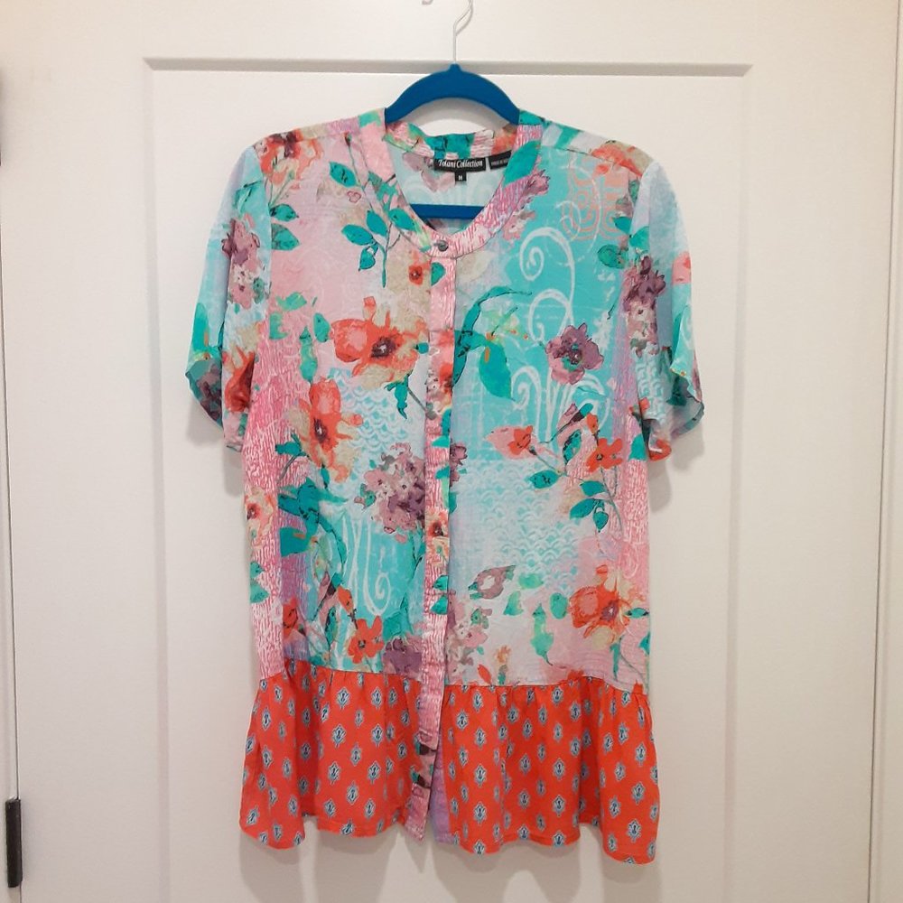 TOLANI COLLECTION mixed media watercolor floral tunic (M)